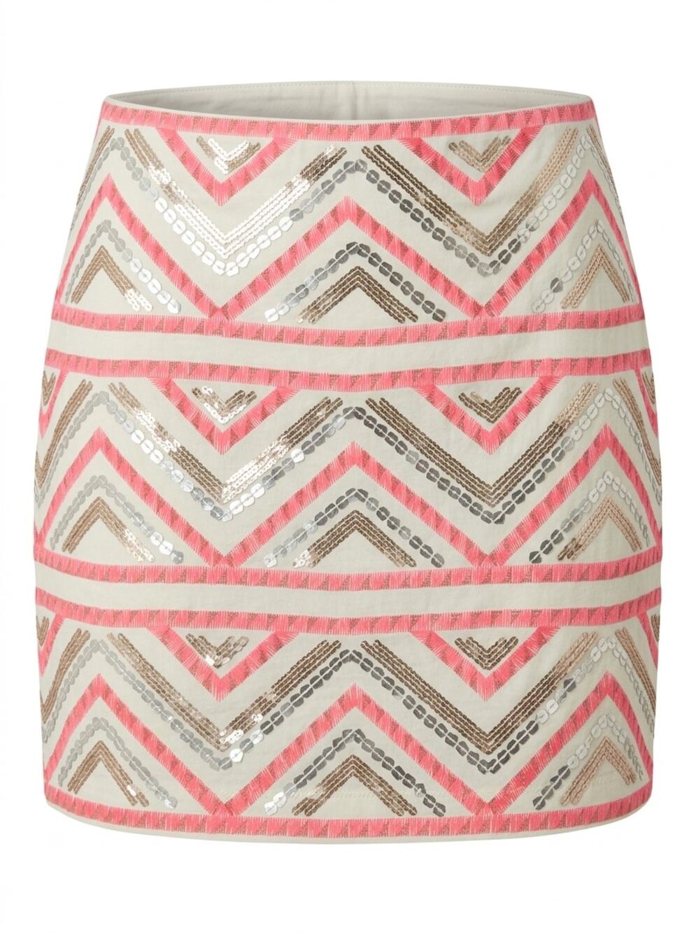 Express Pink White Sequin Chevron Geometric Mini Skirt Women Size M
